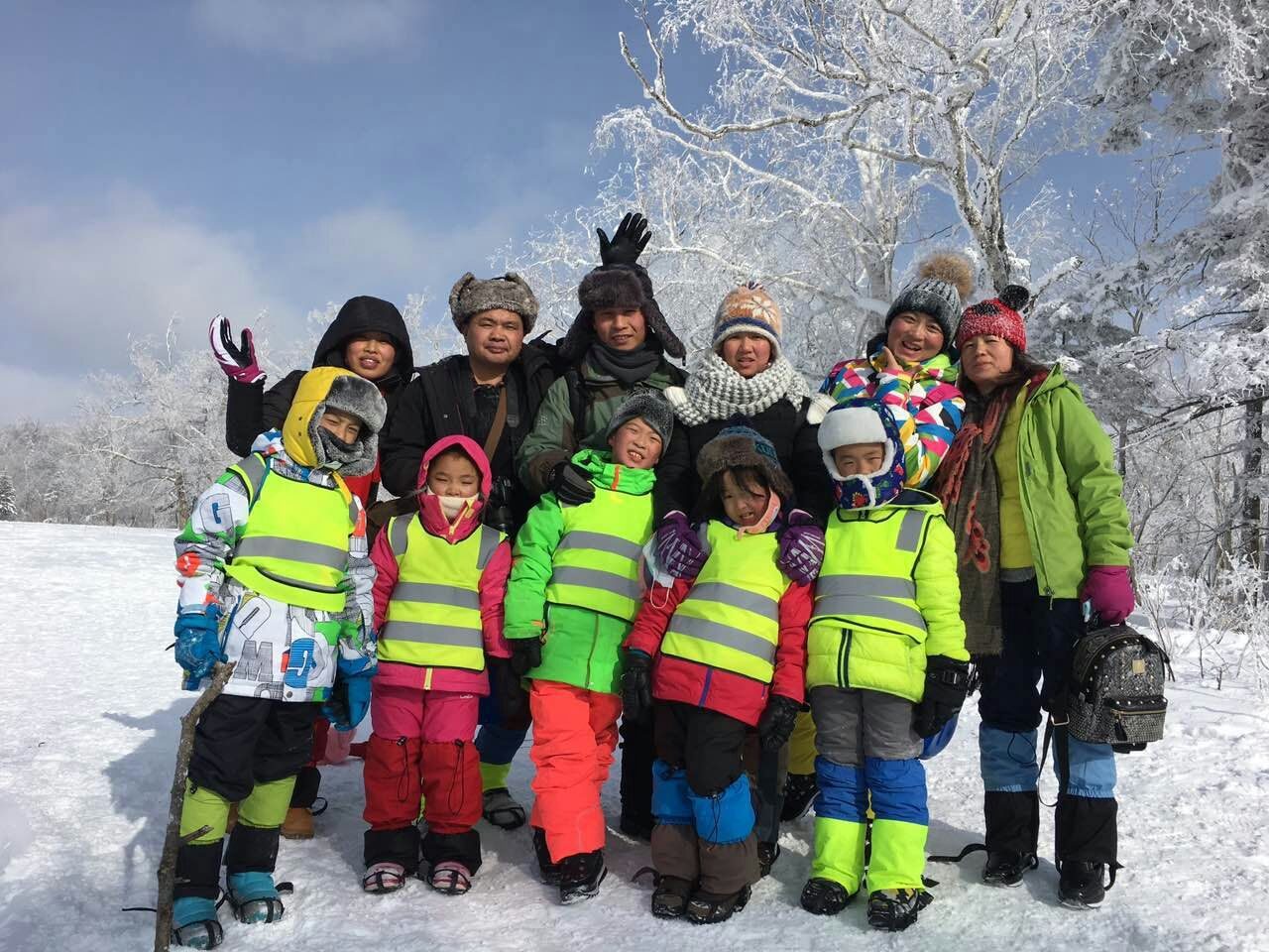 Winter camp group photo in the snow